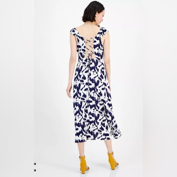 NWT Sam Edelman Ikat Print Square Neck Sleeveless Side Slit Midi Dress sz 12 - Picture 5 of 11